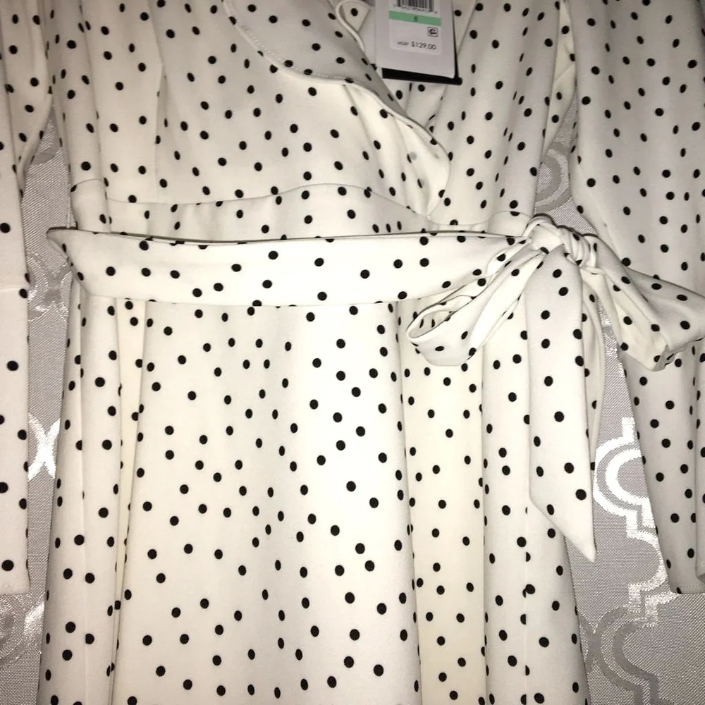 Size 8 DKNY Kate Spade ♠️ Vibes POLKA DOTS WRAP DRESS - Picture 2 of 8